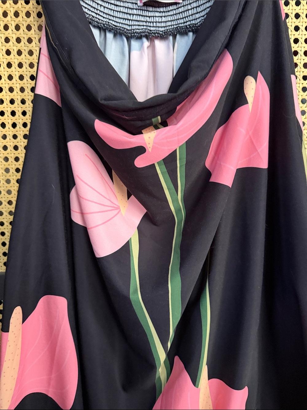 Fighting Eel Cupid Anthurium Black Maxi Dress with Pink Floral Print - Picture 10 of 14
